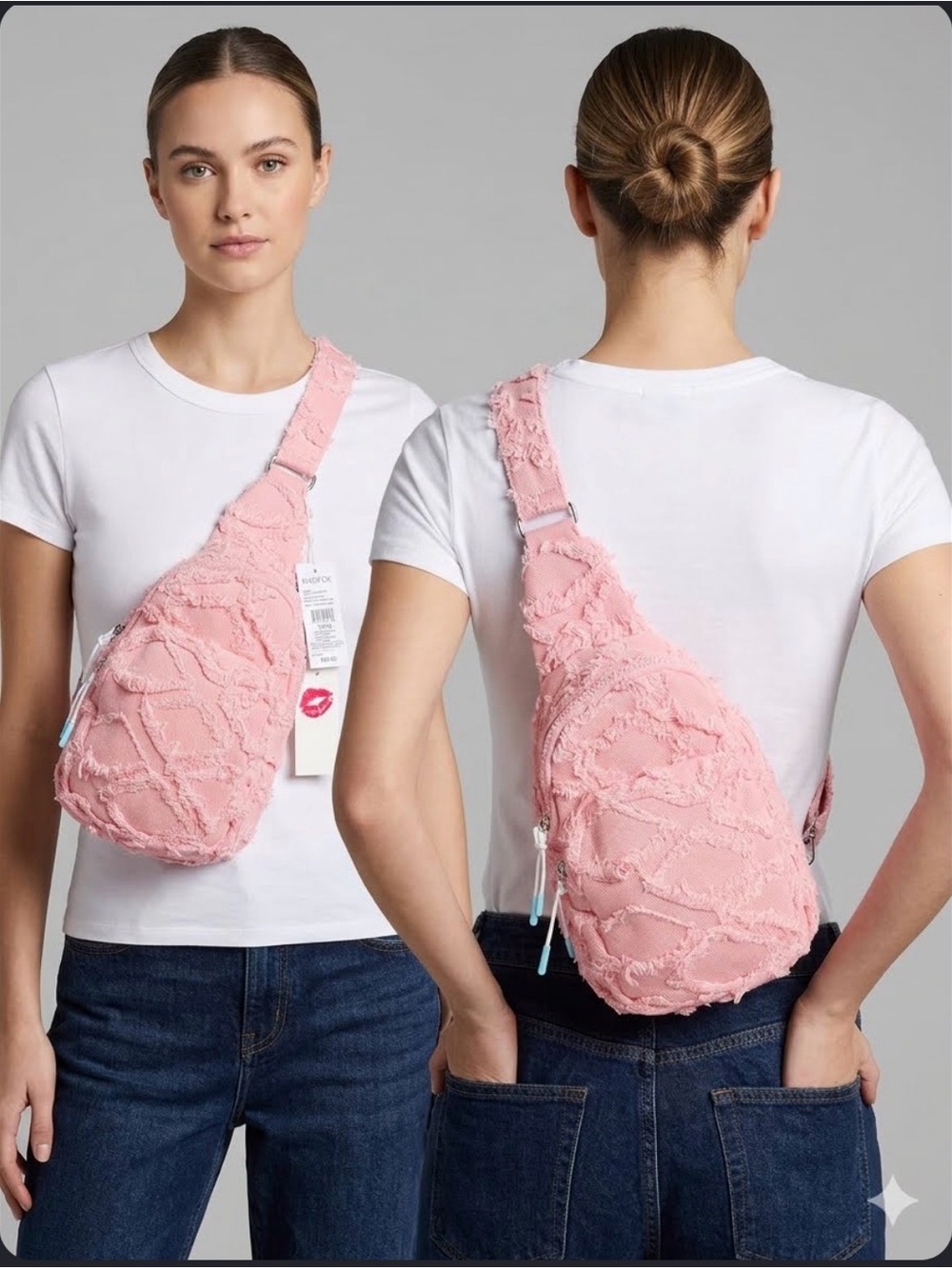 Wildfox Pink Distressed Denim Sling Bag